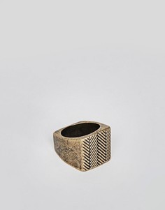 Состаренное золотистое кольцо-печатка с гравировкой Icon Brand - Золотой