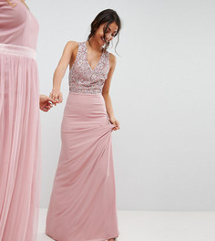 Платье макси с лифом с пайетками и без рукавов, вырезами на спине и бантом Maya Tall - Розовый