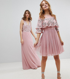 Платье миди с прозрачной отделкой и кейпом Maya Petite - Розовый