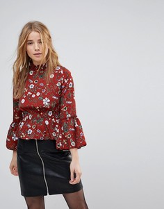 Блузка с высоким воротом и цветочным принтом Parisian - Красный