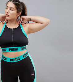 Черно-зеленый спортивный бюстгальтер на молнии Puma Plus эксклюзивно для Asos - Зеленый