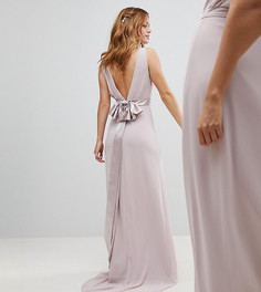 Сатиновое платье макси с бантом сзади TFNC Petite WEDDING - Коричневый