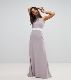 Сатиновое платье макси с бантом сзади TFNC Petite WEDDING - Серый