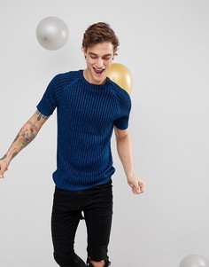 Синяя футболка в рубчик цвета металлик ASOS - Синий
