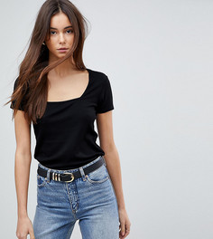 Футболка в рубчик с квадратным вырезом ASOS TALL - Черный