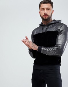 Худи из велюра колор блок со вставкой металлик ASOS - Черный