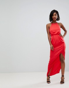 Атласное платье макси со шнуровкой на спине ASOS - Красный
