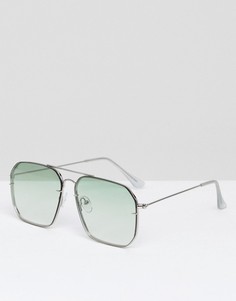 Солнцезащитные очки-авиаторы с бледно-зелеными стеклами деграде ASOS - Серебряный