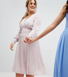 Платье миди с длинными рукавами и плиссированной юбкой TFNC Plus WEDDING - Коричневый