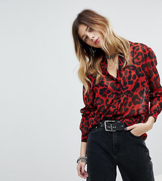 Рубашка из шифона с леопардовым принтом Sacred Hawk - Красный