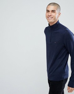 Темно-синий хлопковый трикотажный джемпер с короткой молнией Tommy Hilfiger - Темно-синий