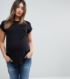 Футболка бойфренда с отворотами на рукавах и асимметричным краем ASOS MATERNITY - Черный