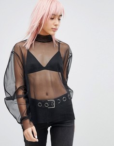 Прозрачная блузка со структурированными рукавами Weekday - Черный