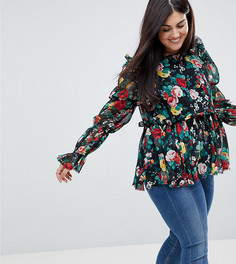 Свободная блузка с цветочным принтом и оборками ASOS CURVE - Мульти