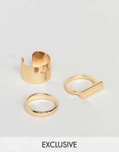 3 золотистых кольца DesignB эксклюзивно для ASOS - Золотой