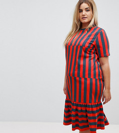 Платье-футболка миди с полосками ASOS CURVE - Мульти