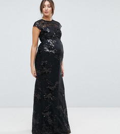 Кружевное платье макси с высоким воротом и пайетками Chi Chi London Maternity - Черный