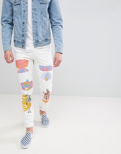 Светло-бежевые эластичные джинсы узкого кроя с принтом ASOS - Белый