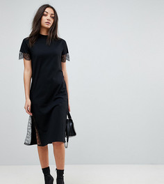 Платье-футболка миди с кружевными вставками ASOS TALL - Черный