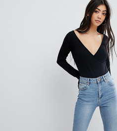 Боди с запахом спереди и на спине ASOS PETITE - Черный