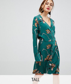 Короткое приталенное платье с цветочным принтом Y.A.S Tall - Зеленый