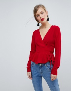 Топ с запахом и баской ASOS - Красный