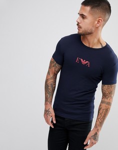 Темно-синяя обтягивающая футболка с логотипом на груди Emporio Armani - Темно-синий
