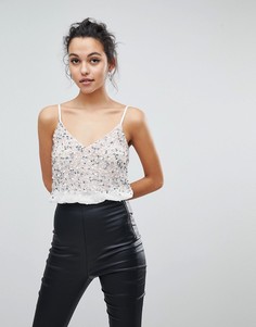 Боди с отделкой пайетками ASOS - Кремовый