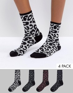 Набор из 4 пар носков с леопардовым принтом и блестками Vero Moda - Мульти