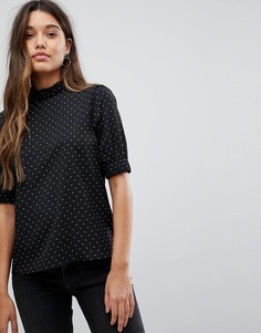 Блузка в горошек с высоким воротом Fashion Union - Черный