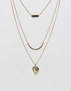 Ярусное ожерелье с золотистой планкой и сердечком Liars & Lovers - Золотой