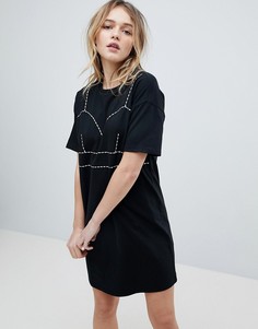Платье-футболка с контрастными строчками ASOS - Черный