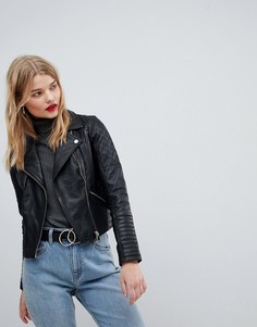 Кожаная байкерская куртка River Island - Черный