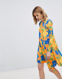 Платье мини с асимметричным краем и ярким цветочным принтом ASOS - Мульти