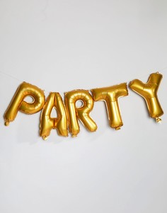 Надпись Party из золотистых надувных шаров-букв металлик Ginger Ray - Мульти