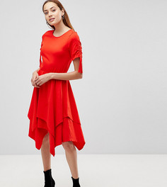 Приталенное платье миди с асимметричным подолом и присборенными рукавами ASOS TALL - Красный