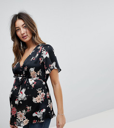 Атласная блузка с расклешенными рукавами New Look Maternity - Черный