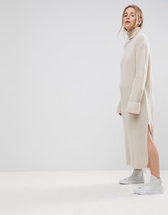 Вязаное платье макси с разрезами ASOS - Светло-бежевый