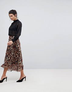 Длинная юбка с леопардовым принтом Y.A.S - Черный