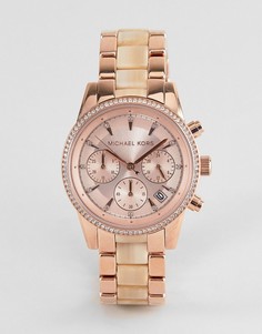 Наручные часы-хронограф цвета розового золота Michael Kors MK6493 Ritz - Золотой