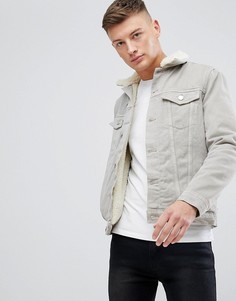 Джинсовая куртка с подкладкой из искусственного меха New Look - Светло-бежевый