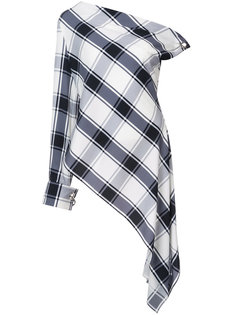 plaid one sleeve georgette blouse Monse
