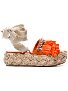 45 crystal fringed flatform tie up sandals Miu Miu