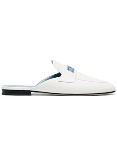 Leather backless loafers with logo Prada