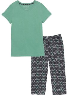 Пижама-капри (зеленый шалфей/черный с рисунком) Bonprix