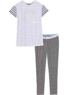 Пижама с легинсами (белый/серый меланж/синяя пудра в полоску) Bonprix
