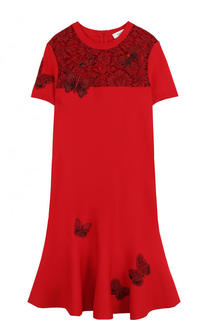 Мини-платье с коротким рукавом и кружевной вставкой Valentino