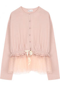 Приталенный шерстяной кардиган с кружевной баской REDVALENTINO