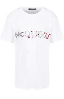 Хлопковая футболка прямого кроя с логотипом бренда Alexander McQueen