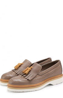 Кожаные лоферы с брогированием Santoni